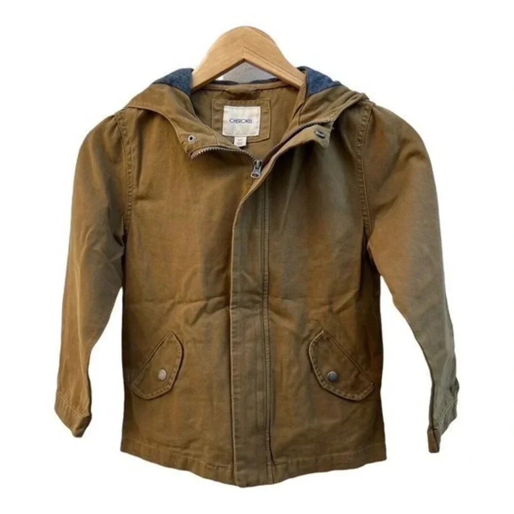 Cherokee Casual Jacket Boys Size Small S/P with Hood Pockets Full Zipper Tan
